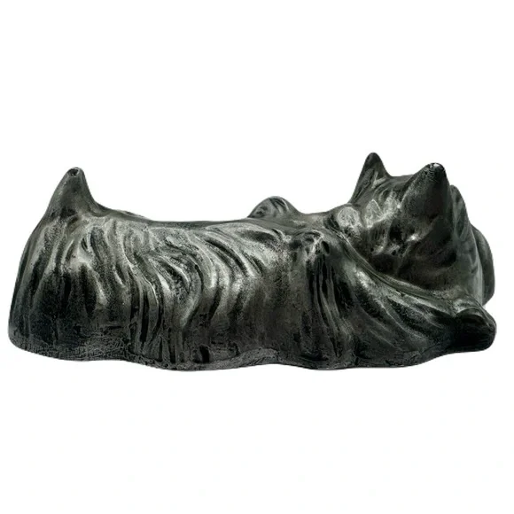 Vintage Scottish Terrier Scottie Dog Chalkware Painted Silver Statue Figurine - Picture 4 of 13
